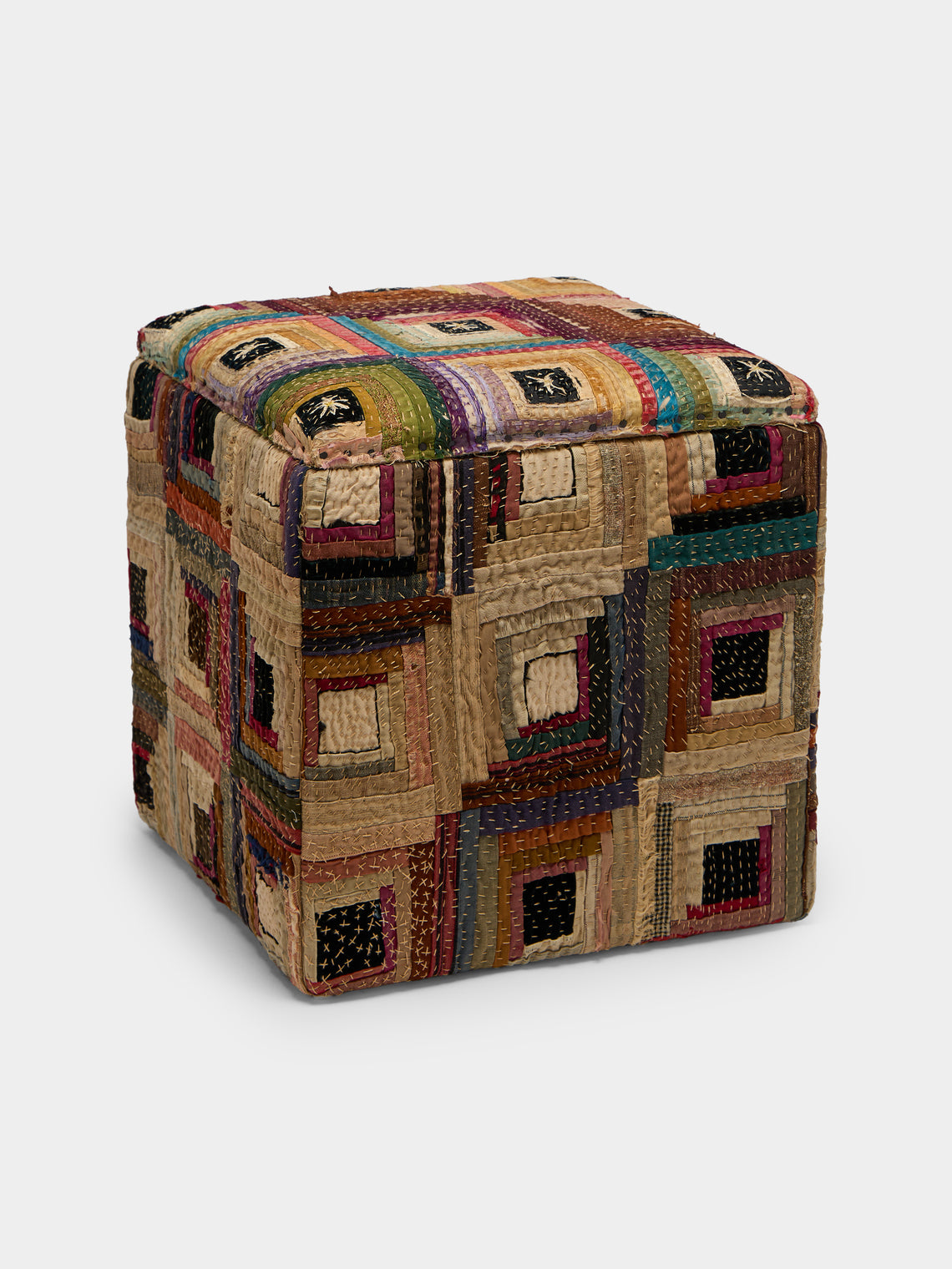 By Walid - 19th-Century Patchwork Silk Storage Stool - Multiple - ABASK - 
