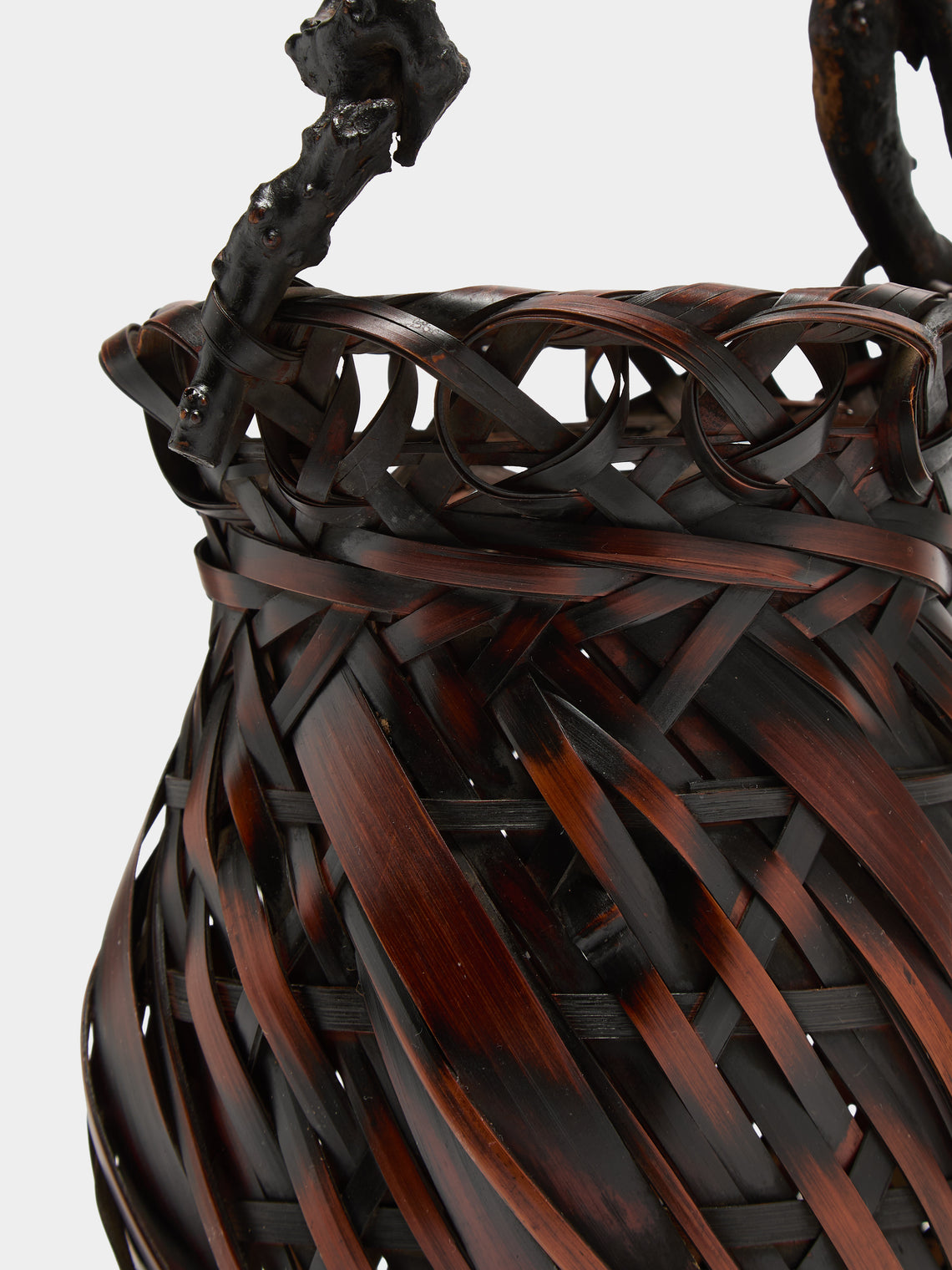 Antique and Vintage - Mid-Century Japanese Bamboo Ikebana Basket - Brown - ABASK