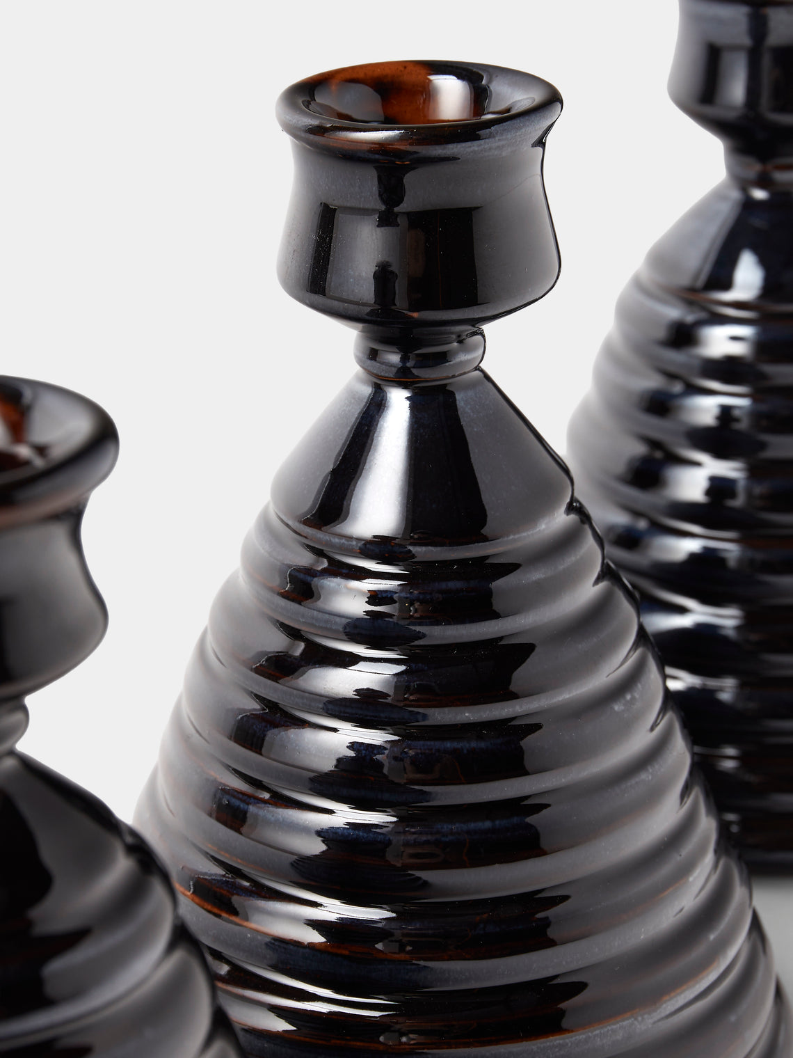 Poterie de Cliousclat - Slipware Candle Holders (Set of 3) - Black - ABASK