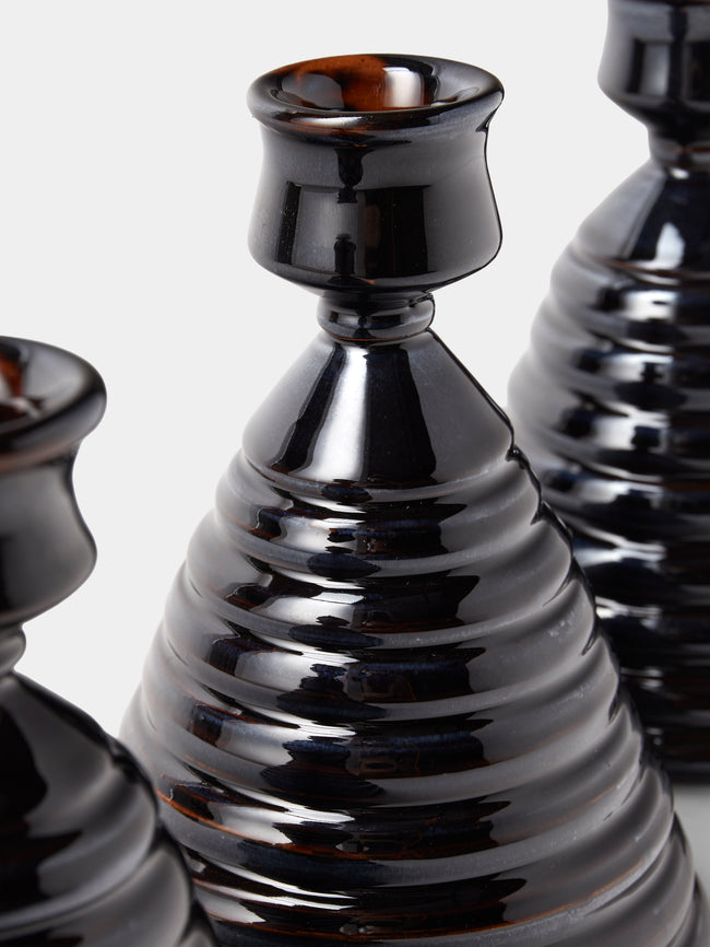 Poterie de Cliousclat - Slipware Candle Holders (Set of 3) - Black - ABASK