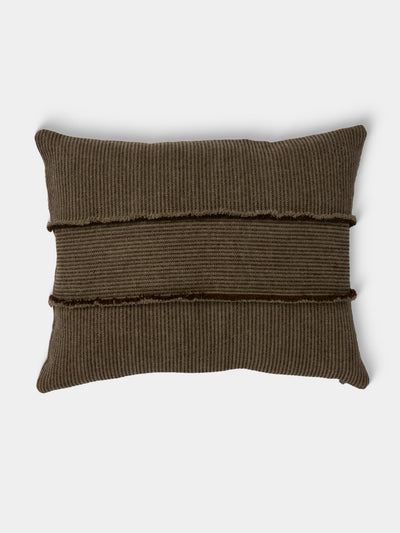 De Le Cuona - Salopette Linen Fringed-Panel Cushion (19.5in/50cm) - Green - ABASK - 