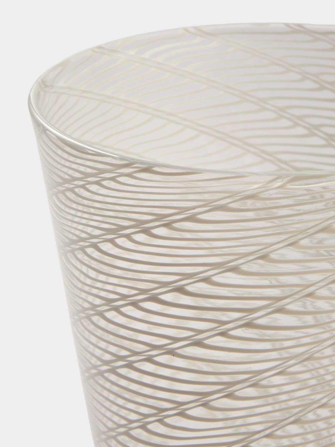 Antique and Vintage - 1981 Paolo Venini Half-Filigree Murano Glass Striped Vase (10in/25.5cm) - Clear - ABASK