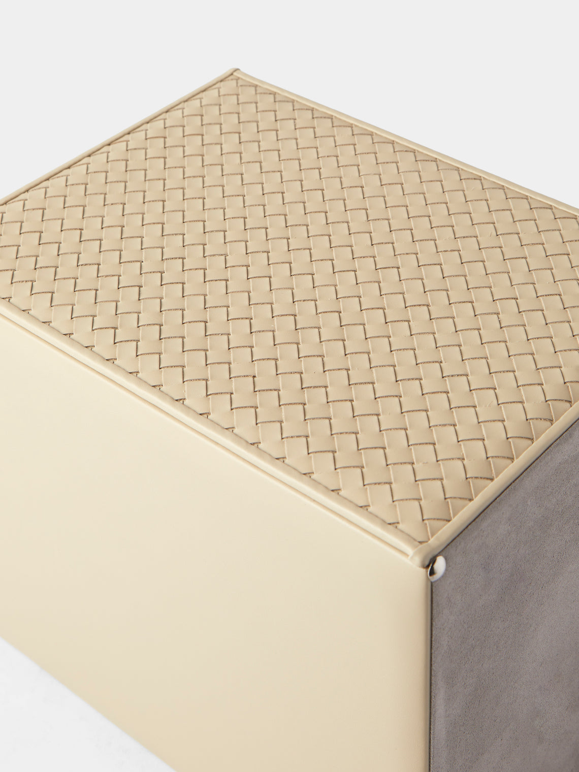 Riviere - Ivo Woven Leather Wastepaper Bin - Ivory - ABASK
