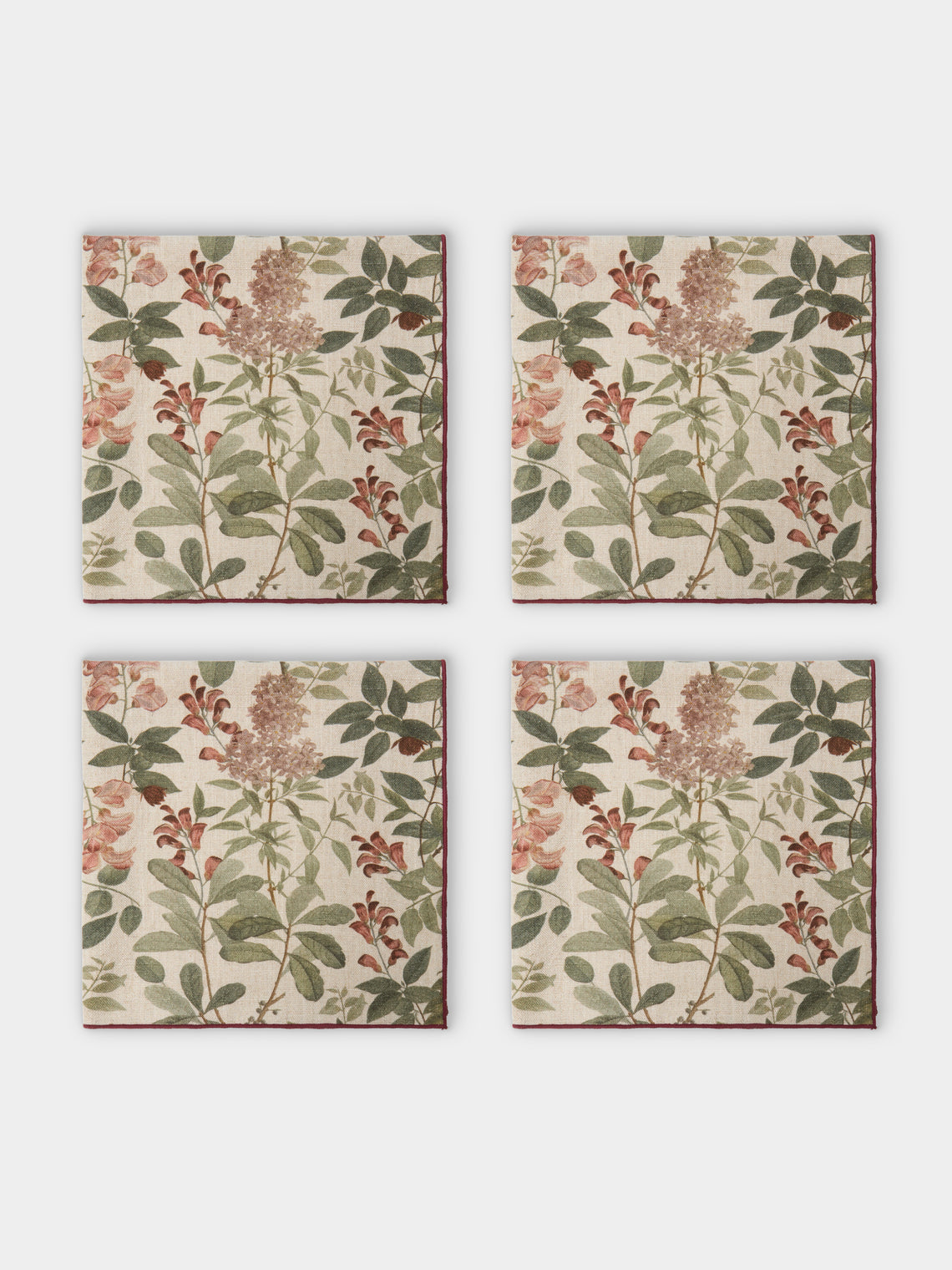 Borgo delle Tovaglie - Amalfi Sottobosco Embroidered Linen Extra Large Napkins (Set of 4) - Red - ABASK - 