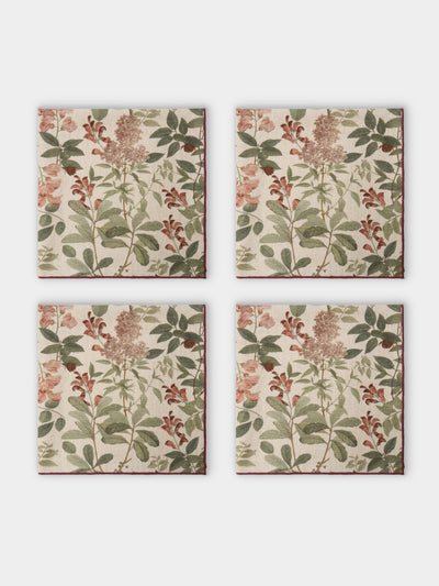Borgo delle Tovaglie - Amalfi Sottobosco Embroidered Linen Extra Large Napkins (Set of 4) - Red - ABASK - 