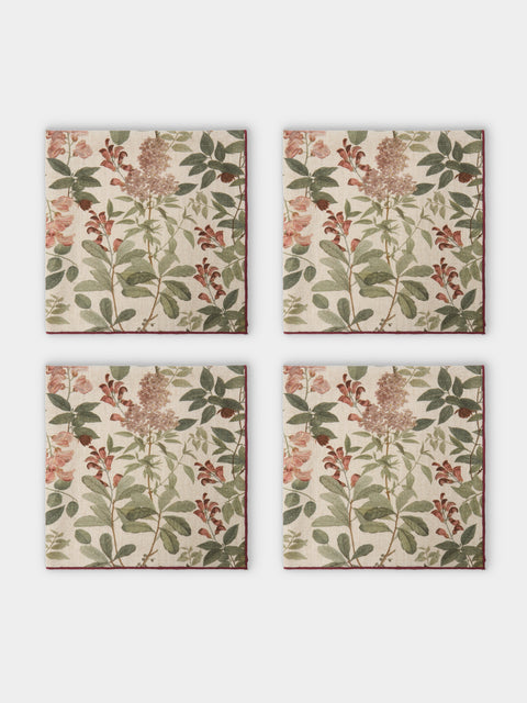 Borgo delle Tovaglie - Amalfi Sottobosco Embroidered Linen Extra Large Napkins (Set of 4) - Red - ABASK - 