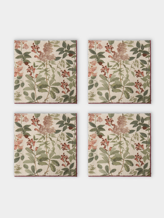 Borgo delle Tovaglie - Amalfi Sottobosco Embroidered Linen Extra Large Napkins (Set of 4) - Red - ABASK - 