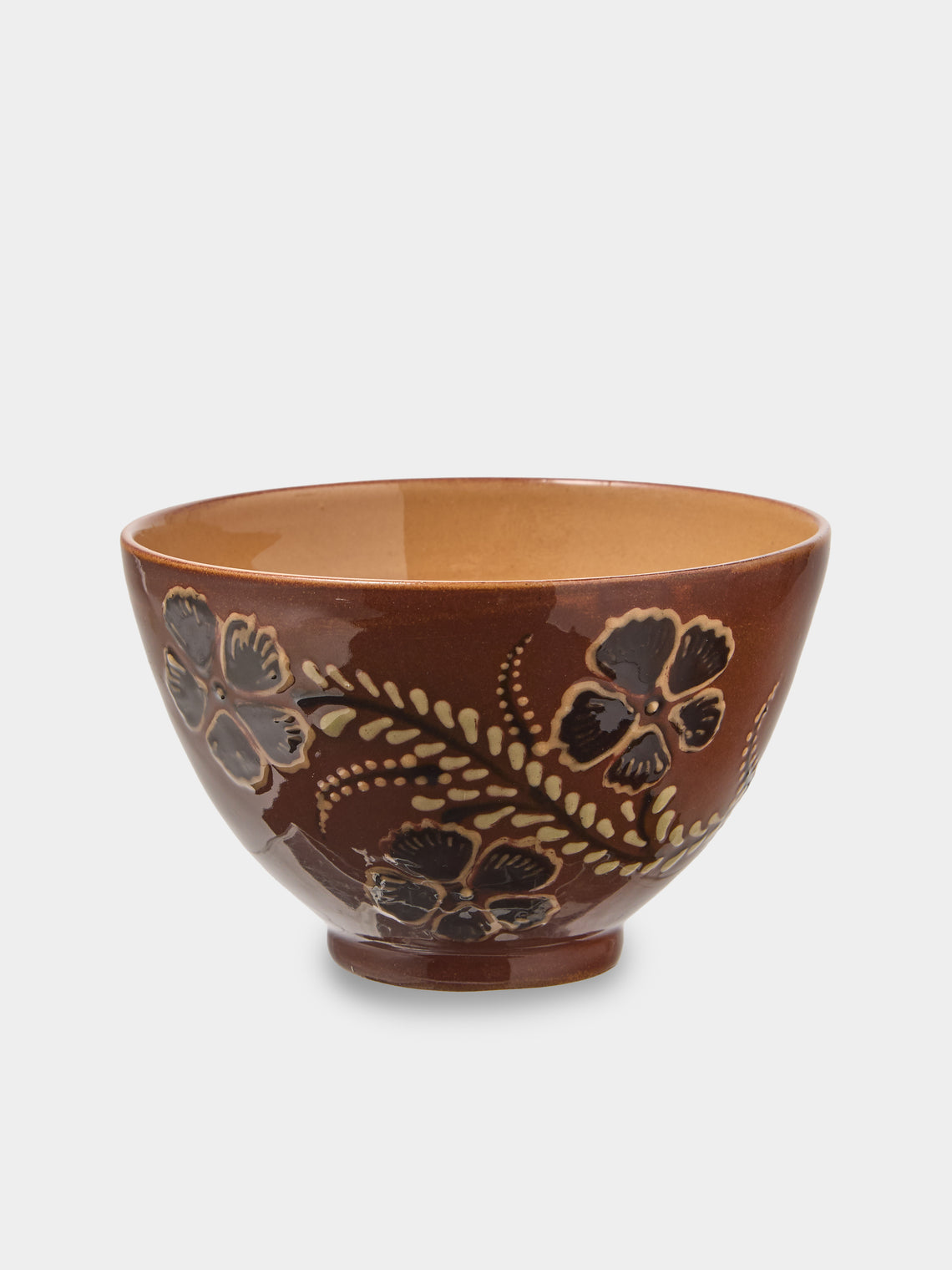 Poterie d’Évires - Flowers Hand-Painted Ceramic Bowls (Set of 3) - Dark brown - ABASK