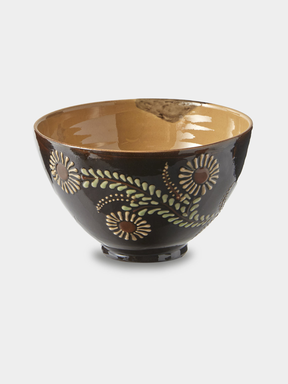 Poterie d’Évires - Flowers Hand-Painted Ceramic Grand Bowls (Set of 4) - Dark Brown - ABASK