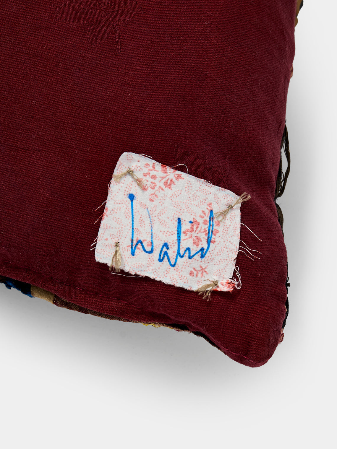By Walid - 19th-Century Log Cabin Patchwork Linen and Damask Pillow (17.5in/45cm) - Multiple - ABASK