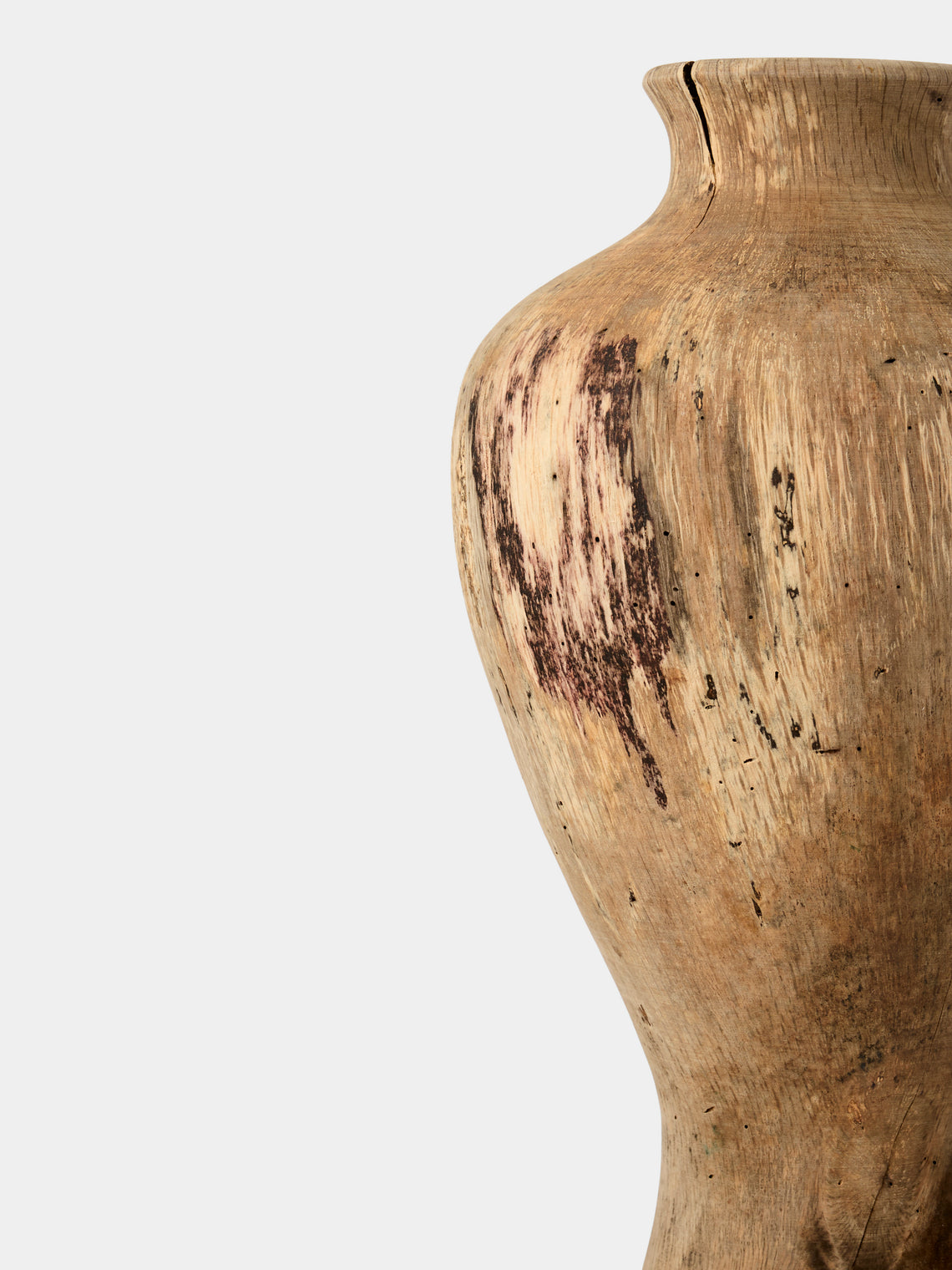 Iida Woodturning - Hand-Turned Japanese Stone Oak Earth-Finish Vase (13in/33.5cm) - Brown - ABASK