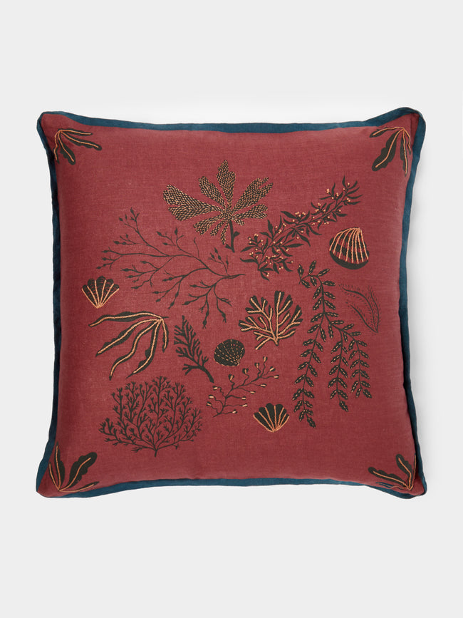 Rosemary Milner - Seaweed Hand-Embroidered Cotton Cushion -  - ABASK - 