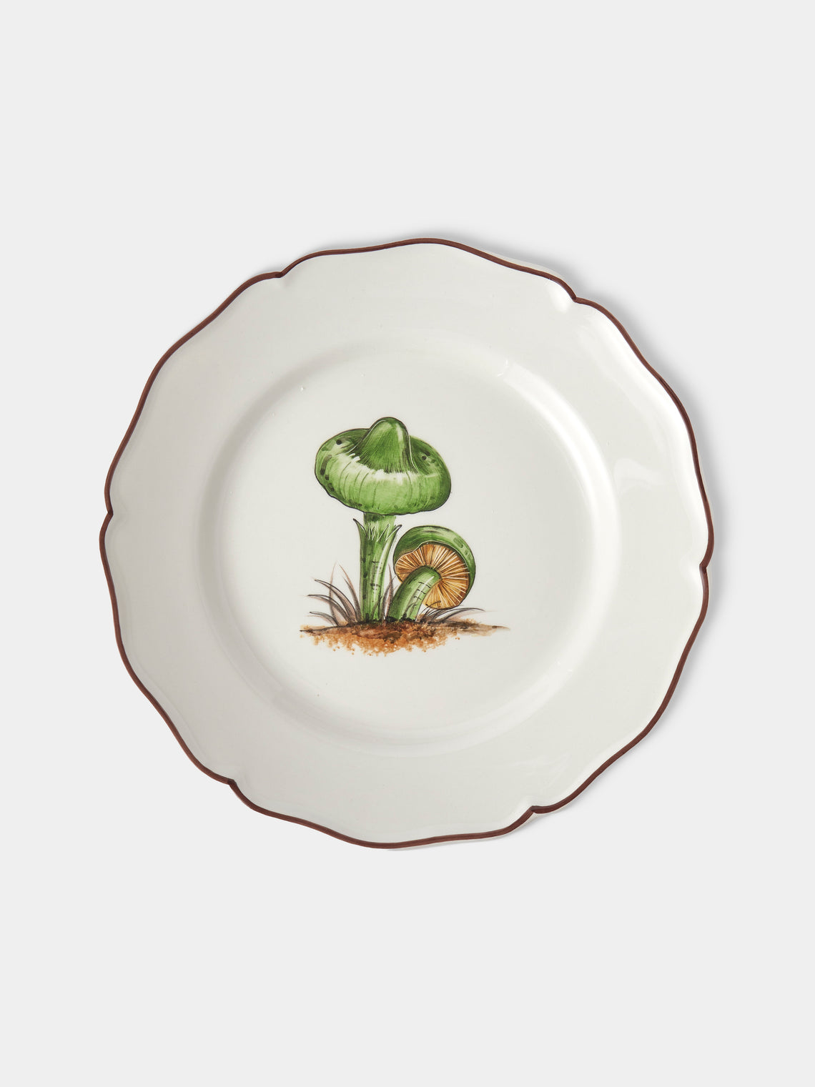 Este Ceramiche - Bristol Mushrooms Hand-Painted Ceramic Dinner Plates – 11in/27.5cm (Set of 6) - White - ABASK