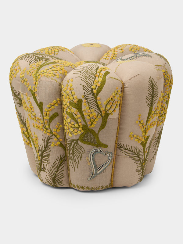 Bokja - Cynzia Embroidered Linen Pouf - Multiple - ABASK - 