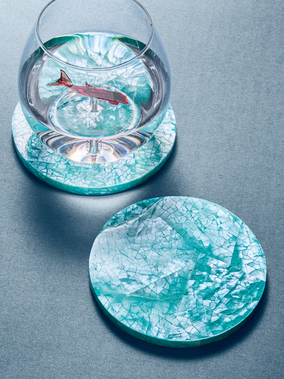 Objet Luxe - | Set of 6 | Mother-of-Pearl Coasters - Blue - ABASK