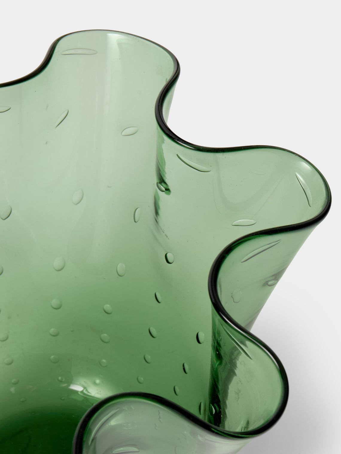 Antique and Vintage - 1980s Bullicante Glass Handkerchief Vase (8in/21cm) - Green - ABASK