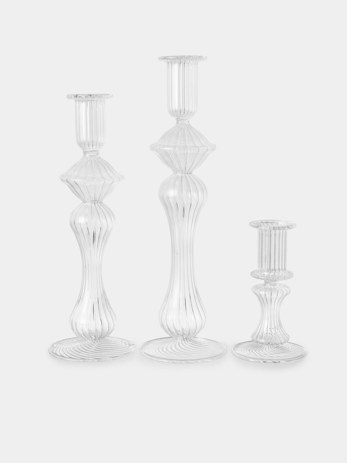 Alya Tannous - | Set of 3 | Iconica Hand-Blown Glass Candlesticks - Clear - ABASK - 