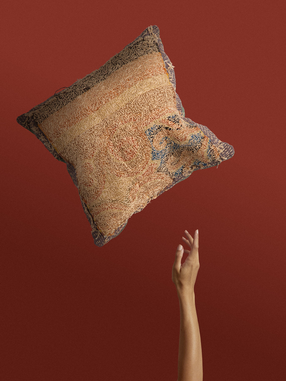 By Walid - 19th-Century Napoleon III Aubusson Tapestry Linen Cushion (17in/43cm) - Multiple - ABASK
