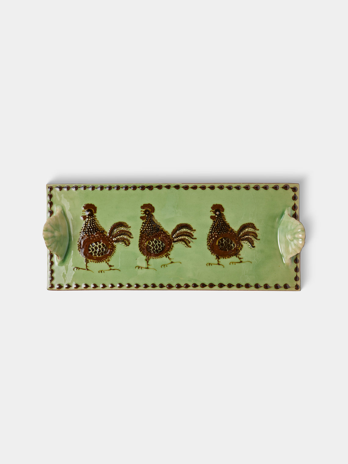 Poterie d’Évires - Chickens Hand-Painted Ceramic Cheese Platter - Green - ABASK - 