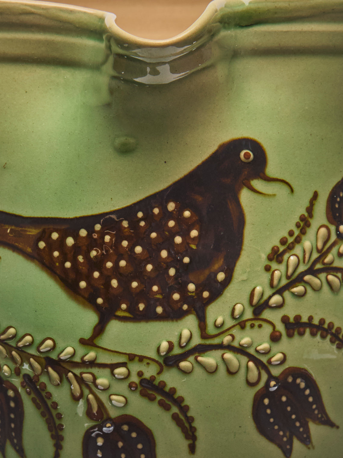 Poterie d’Évires - Birds Hand-Painted Ceramic Jug (70.5oz/2L) - Green - ABASK