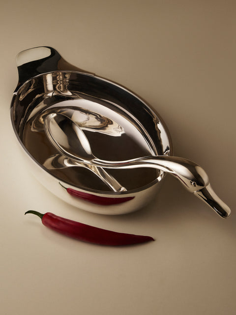 Antique and Vintage - 1940s Cesa Solid Silver Duck Serving Dish and Spoon - Silver - ABASK