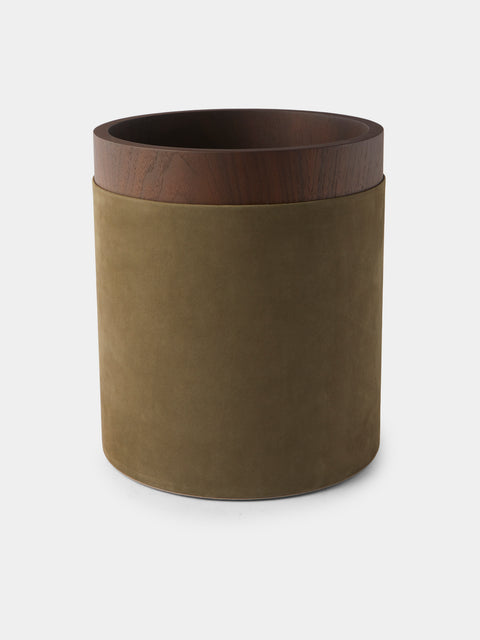 Riviere - Dama Walnut and Suede Wastepaper Bin - Green - ABASK - 
