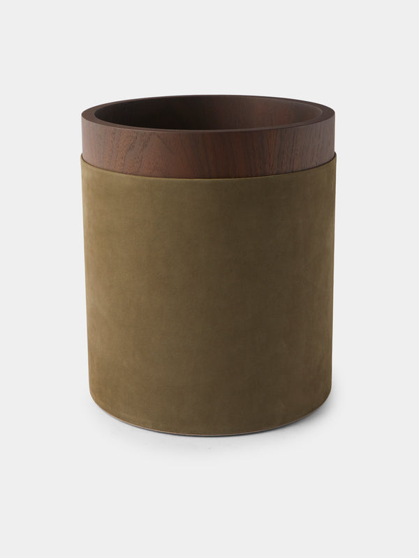 Riviere - Dama Walnut and Suede Wastepaper Bin - Green - ABASK - 