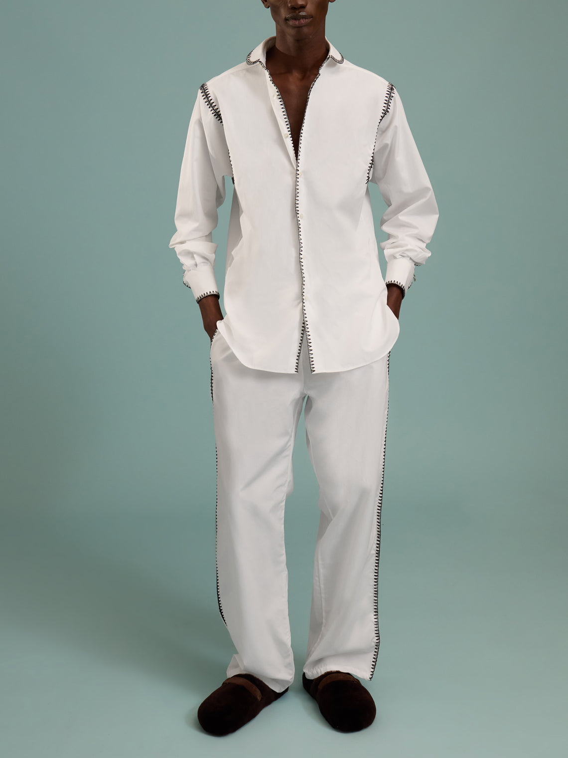 Sebline - Marocaine Hand-Embroidered Cotton Shirt | Size: L/XL - White - ABASK