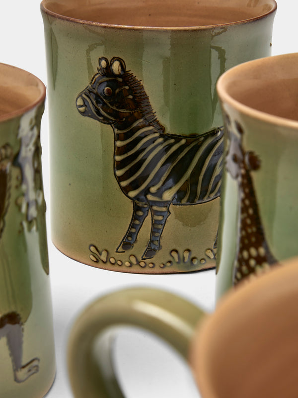 Poterie d’Évires - Safari Hand-Painted Ceramic Mugs (Set of 4) - Green - ABASK