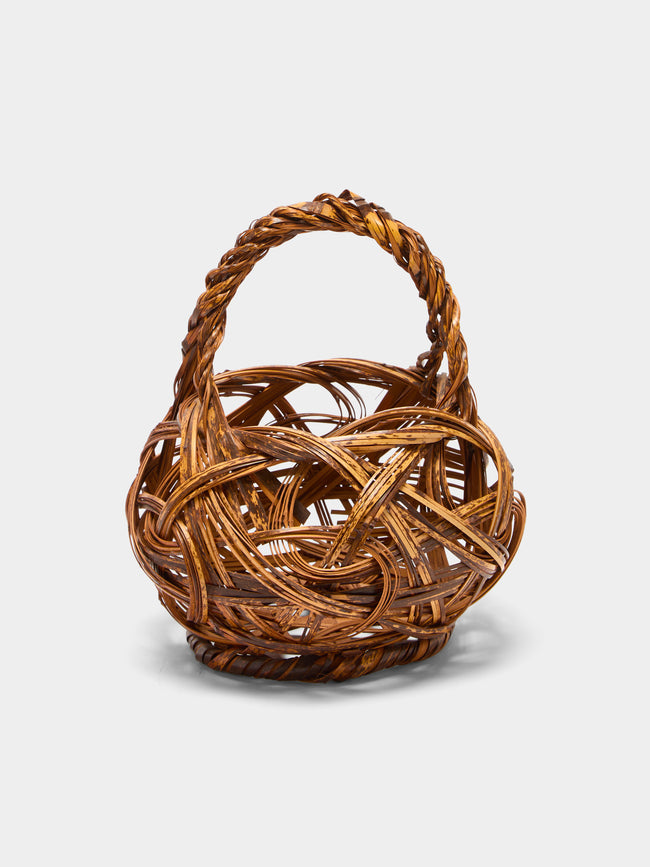 Antique and Vintage - Mid-Century Japanese Bamboo Ikebana Basket - Brown - ABASK - 