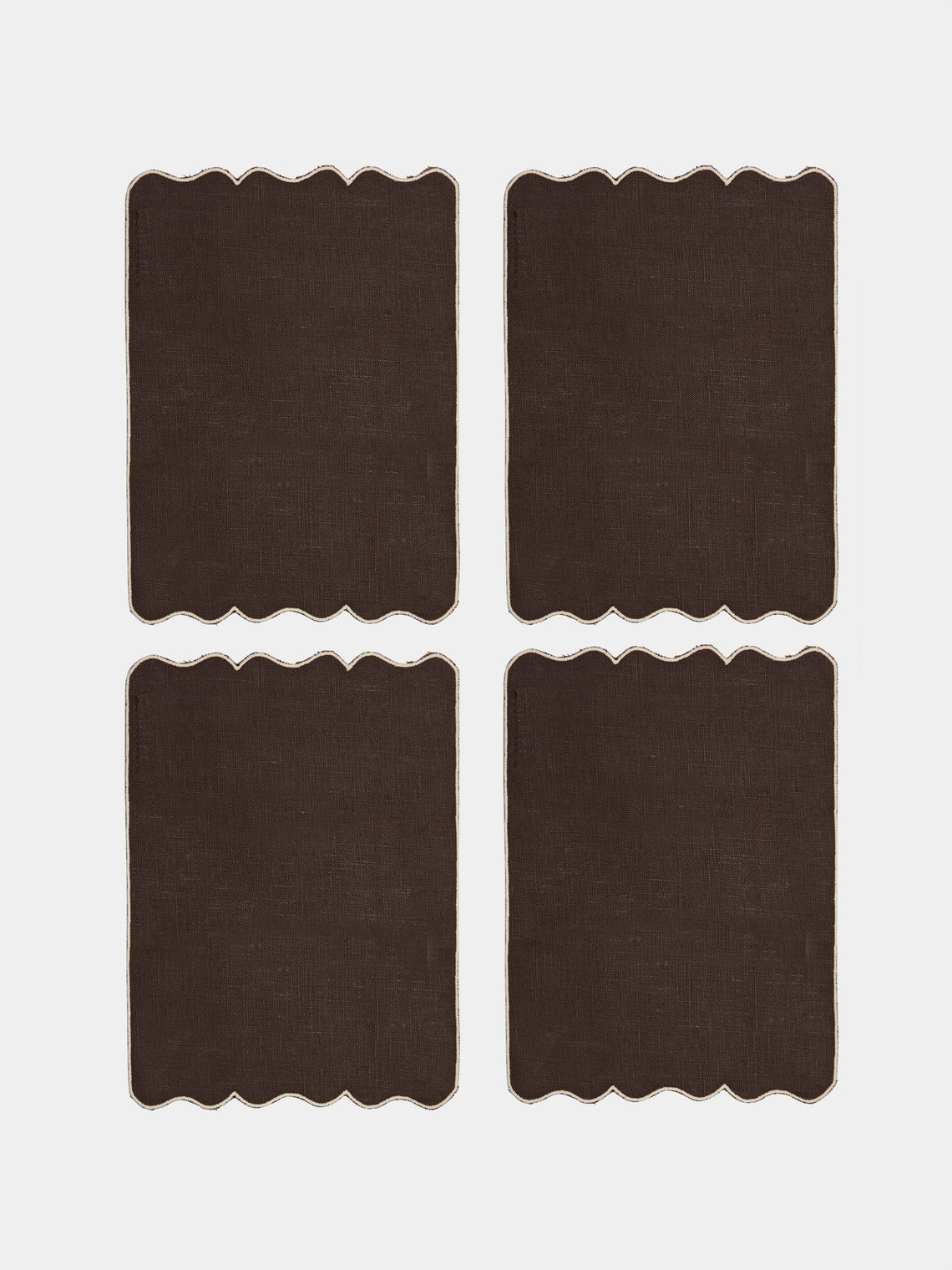 Los Encajeros - Valver Embroidered Linen Cocktail Napkins (Set of 6) - Brown - ABASK