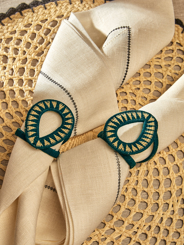CasaLatina - Gota Handwoven Werregue Palm Napkin Rings (Set of 4) - Green - ABASK