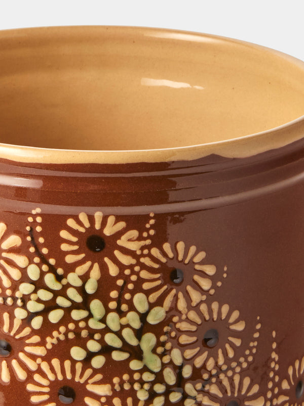 Poterie d’Évires - Flowers Hand-Painted Ceramic Utensil Pot - Light Brown - ABASK