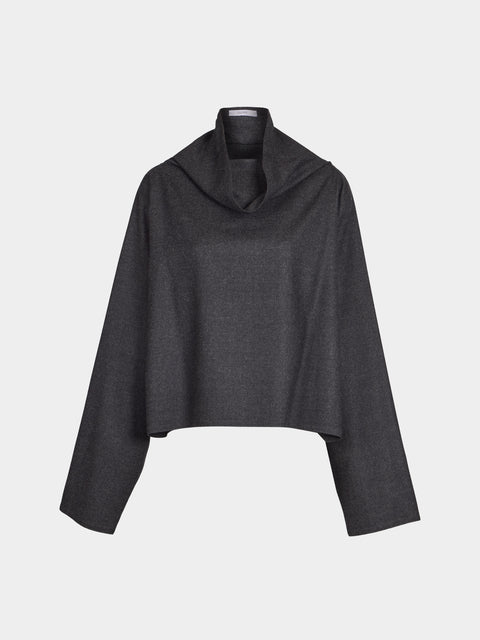 Dusan - Batwing Wool Flannel Short Oversized Top | One Size - Gray - ABASK - 