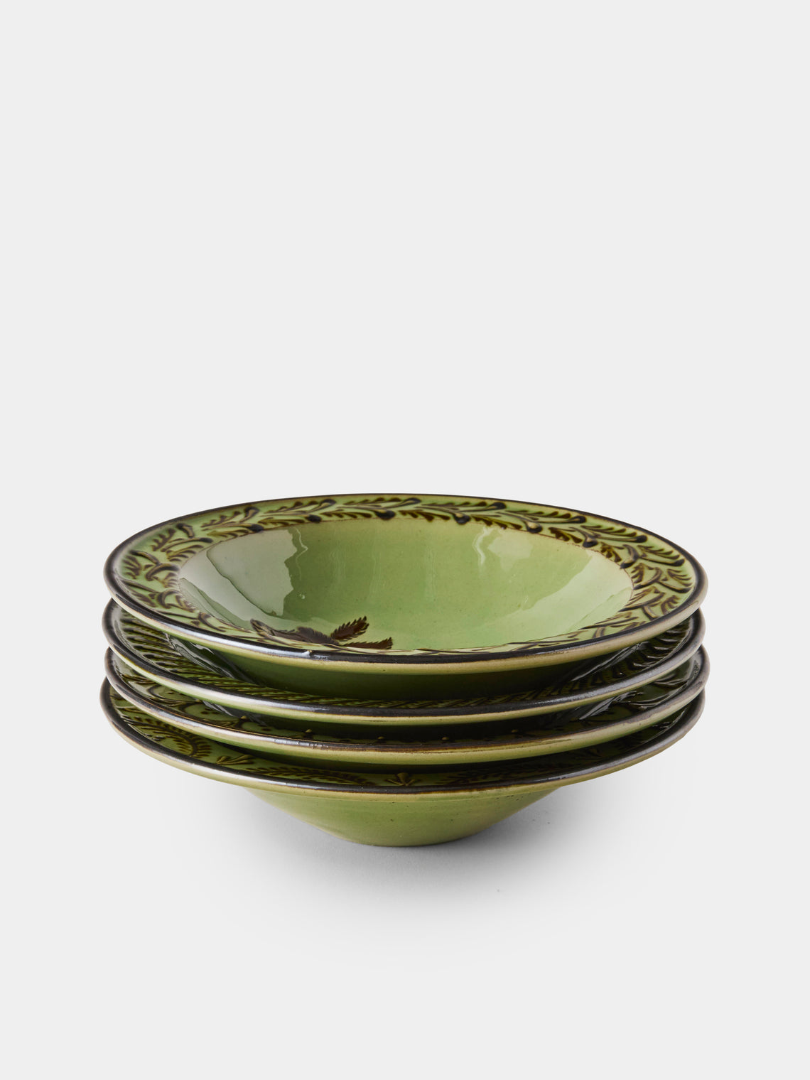 Poterie d’Évires - Animals Hand-Painted Ceramic Breakfast Bowls (Set of 4) - Green - ABASK
