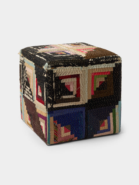 By Walid - Oak and Log Cabin Patchwork Storage Stool - Multiple - ABASK - 
