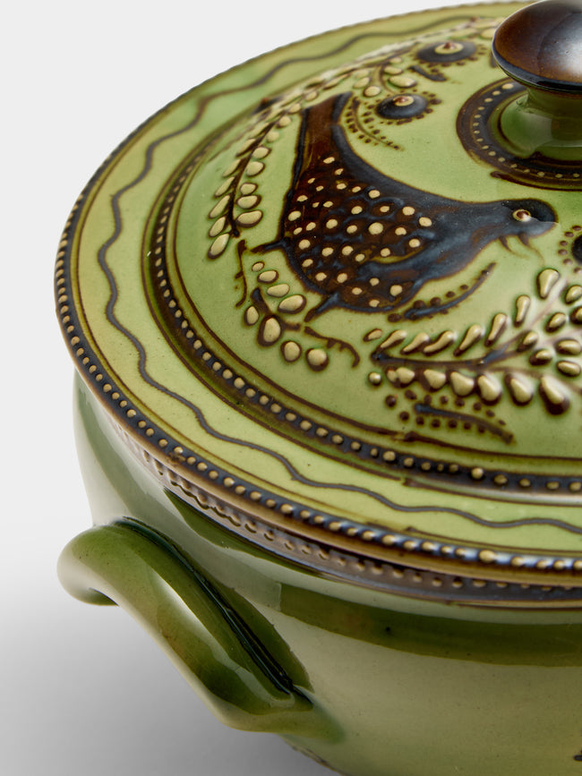 Poterie d’Évires - Flowers Hand-Painted Ceramic Lidded Vegetable Dish - Green - ABASK