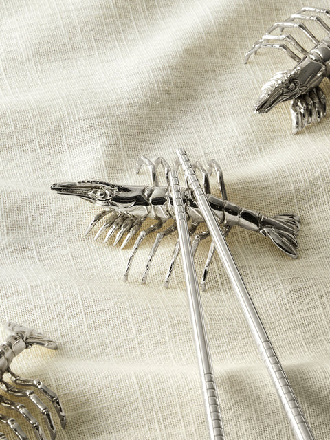 Objet Luxe - Shrimp Silver-Plated Chopstick Rests (Set of 4) - Silver - ABASK