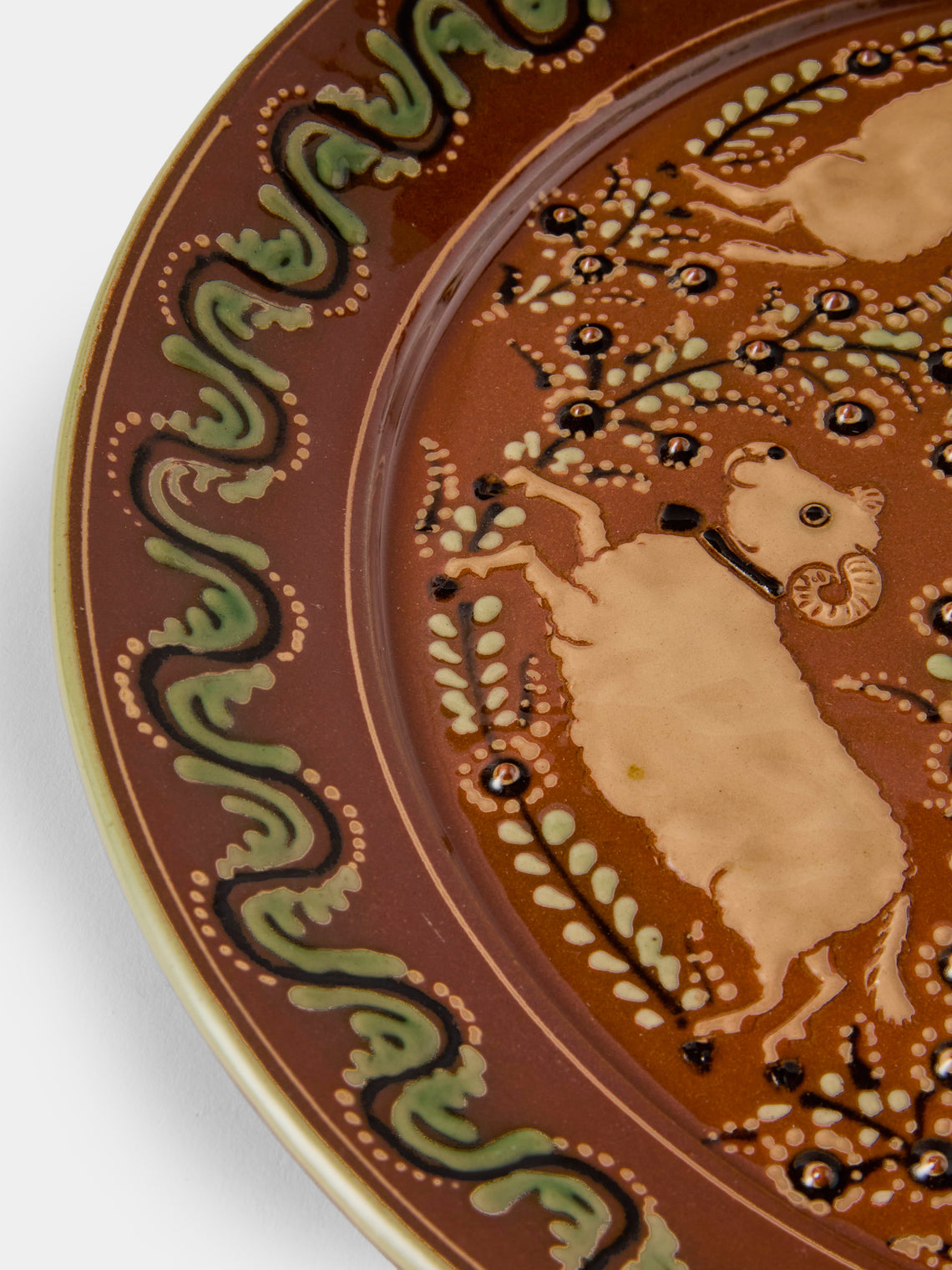 Poterie d’Évires - Sheep Hand-Painted Ceramic Round Platter - Light Brown - ABASK