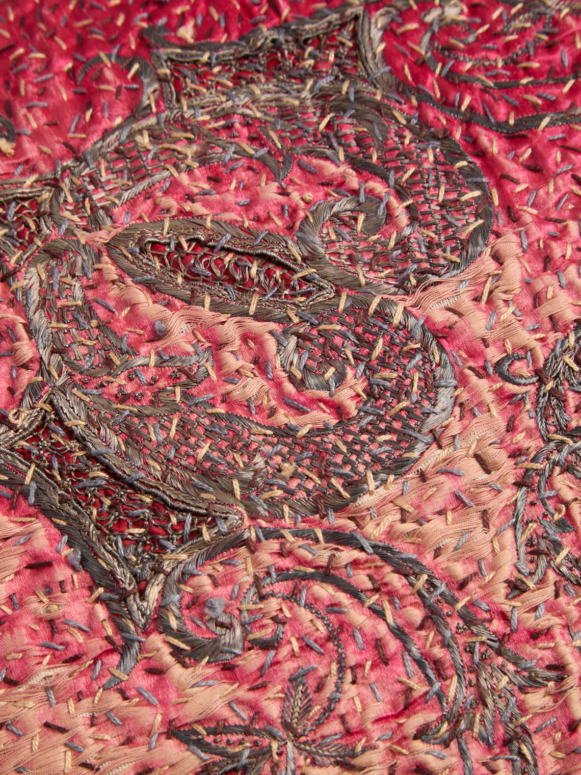 By Walid - 17th-Century Italian Silver and Metal Embroidery Silk Velvet Cushion (25in/63cm) - Multiple - ABASK