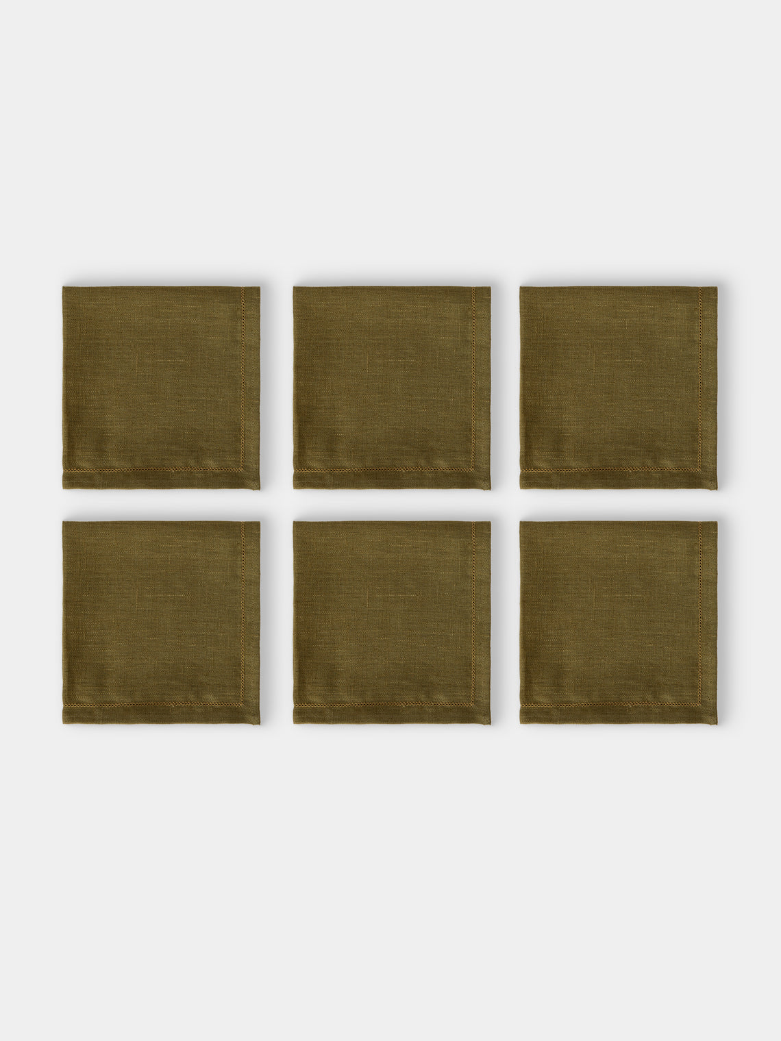 Volga Linen - Hem-Stitch Linen Napkins (Set of 6) - Green - ABASK - 