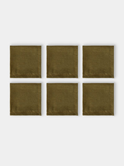 Volga Linen - Hem-Stitch Linen Napkins (Set of 6) - Green - ABASK - 