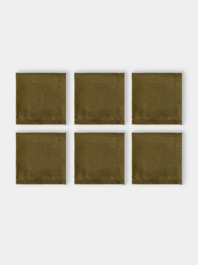 Volga Linen - Hem-Stitch Linen Napkins (Set of 6) - Green - ABASK - 