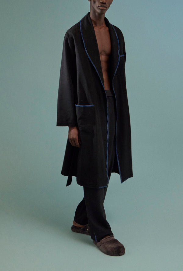 Sebline - Marocaine Hand-Embroidered Wool Robe - Black - ABASK