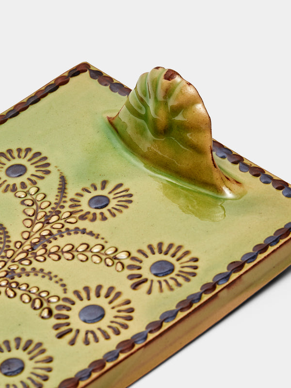 Poterie d’Évires - Flowers Hand-Painted Ceramic Cheese Platter - Green - ABASK