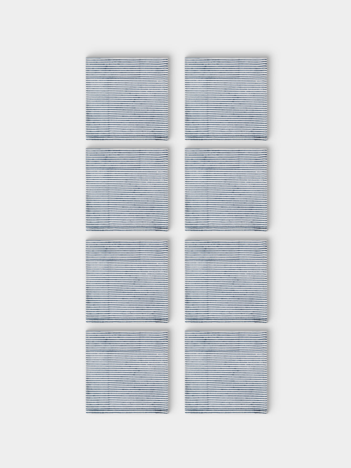 Chamois - | Set of 8 | Stripe Block-Printed Cotton Napkins - Blue - ABASK - 
