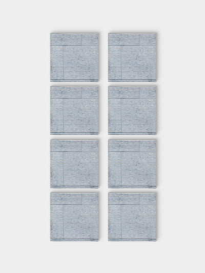 Chamois - | Set of 8 | Stripe Block-Printed Cotton Napkins - Blue - ABASK - 
