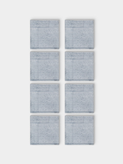 Chamois - | Set of 8 | Stripe Block-Printed Cotton Napkins - Blue - ABASK - 