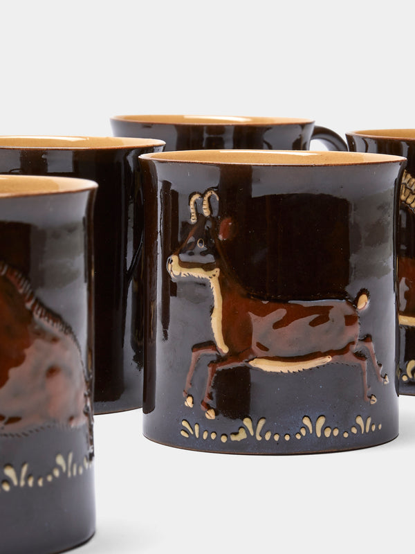 Poterie d’Évires - Animals Hand-Painted Ceramic Mugs (Set of 6) - Dark brown - ABASK