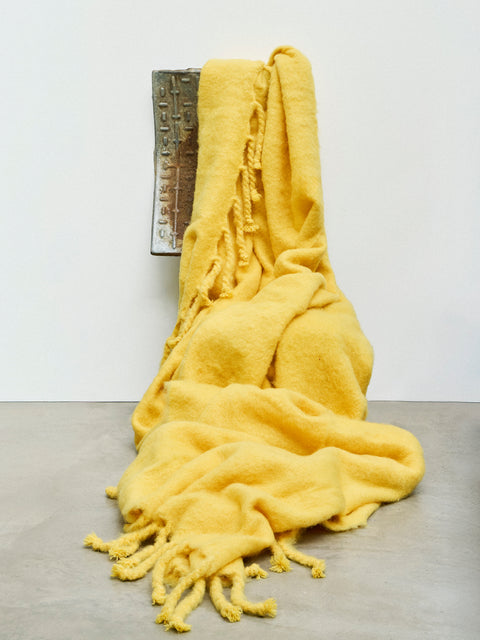 Lena Rewell - Handwoven Solid Mohair King-Size Bed Blanket (118in/3m) - Yellow - ABASK